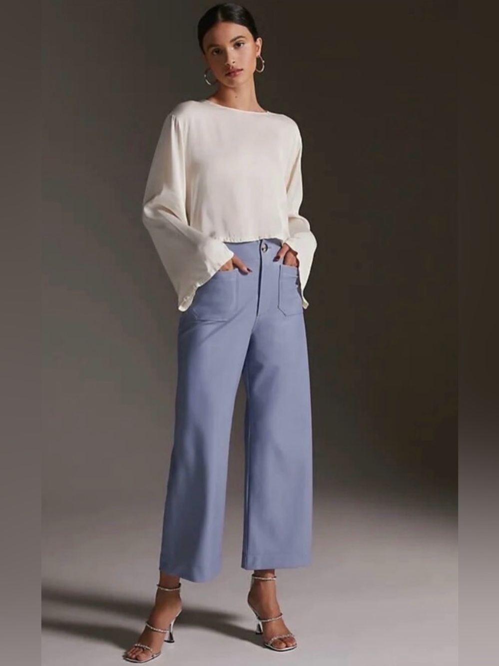 The Colette Cropped Wide-Leg Faux Leather Pants in Blue